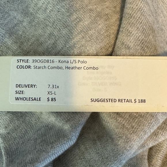 One Grey Day Gray Kona Long Sleeve Polo Shirt NWT Size Small - Picture 6 of 7